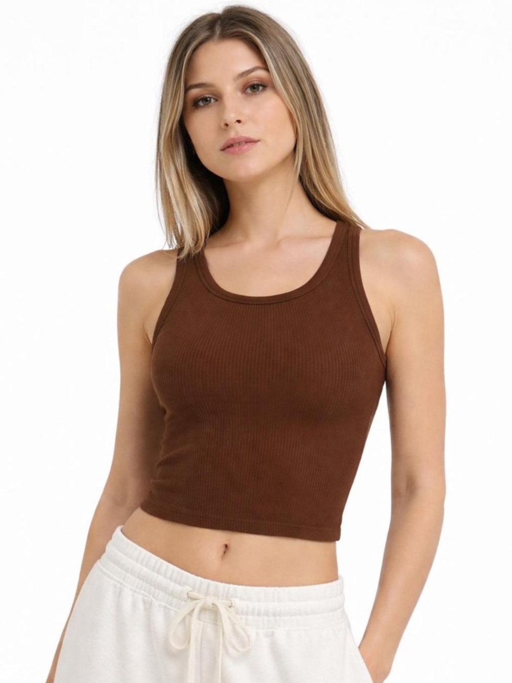Aritzia Sunday Best Honor Ribbed Cropped Racerback Tank